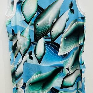 Marc Cain Light Blue & Mint Fish-Print Tank Top
